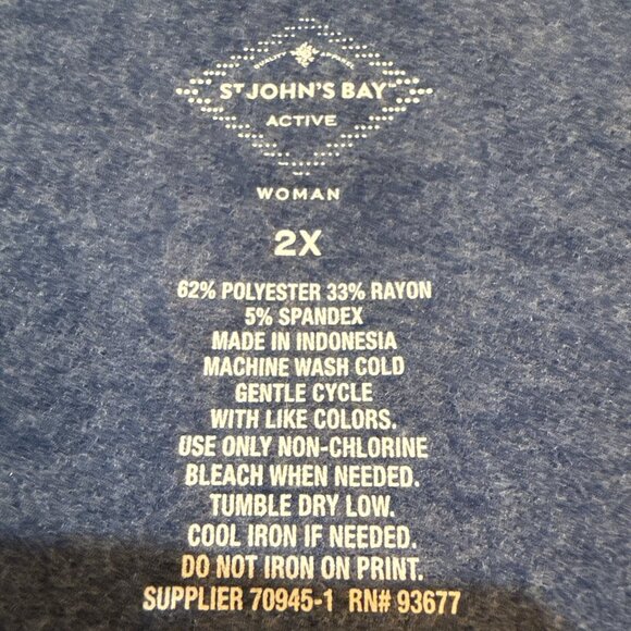 St. John's Bay Size 2X Blue Batik Print Raglan Long Sleeve Round Neck Top - Picture 7 of 9